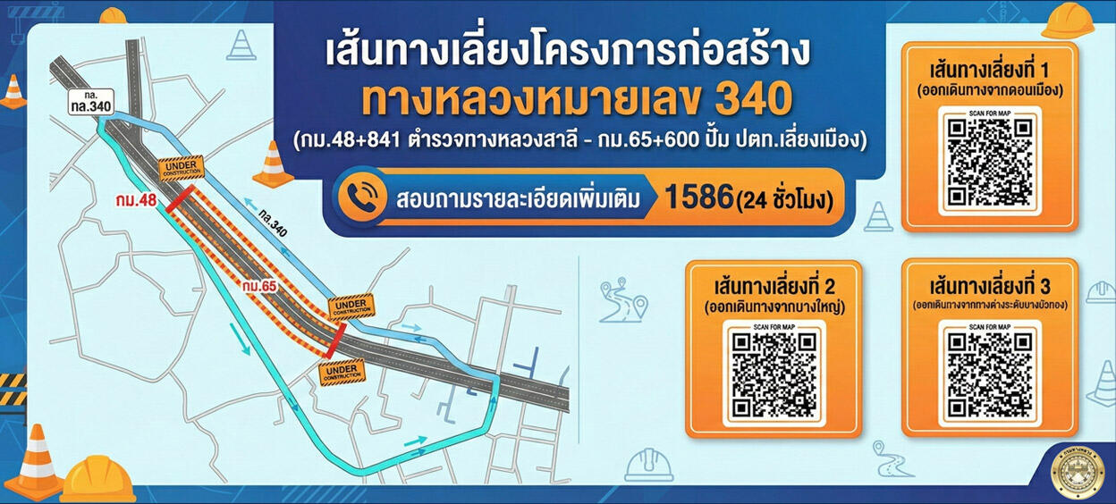 รูป เส้นทางเลี่ยงโครงการก่อสร้าง ทางหลวงหมายเลข 340